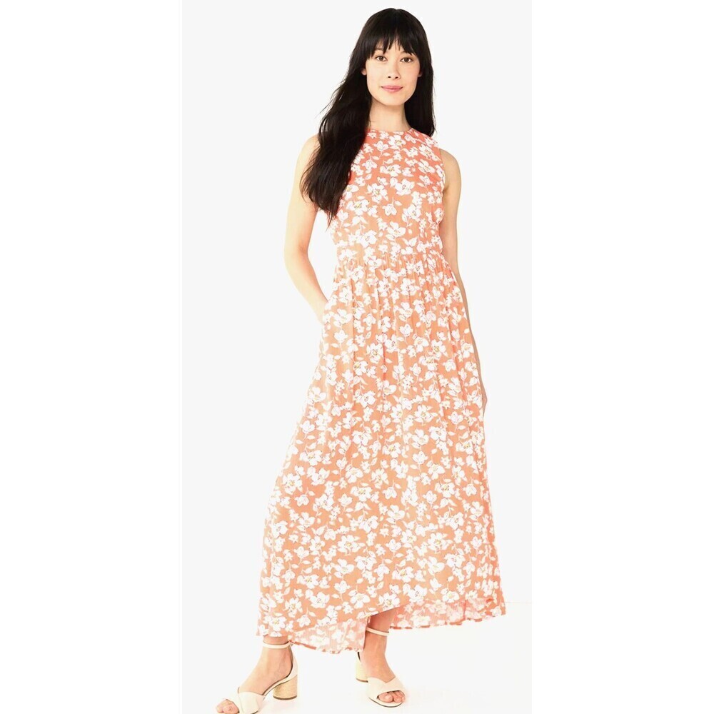 Draper James RSVP High Low Sleeveless Coral Floral Maxi Dress S Seersucker 1160T